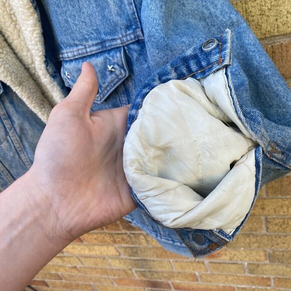 Vintage 1971 Orange Tab Levis Sherpa Denim Jacket Size 44 Large Blue - Picture 6 of 16